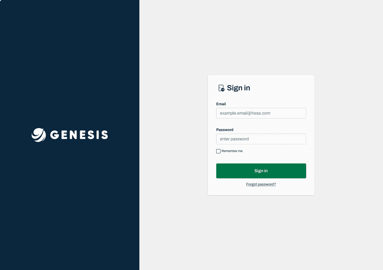 Genesis sign in screen