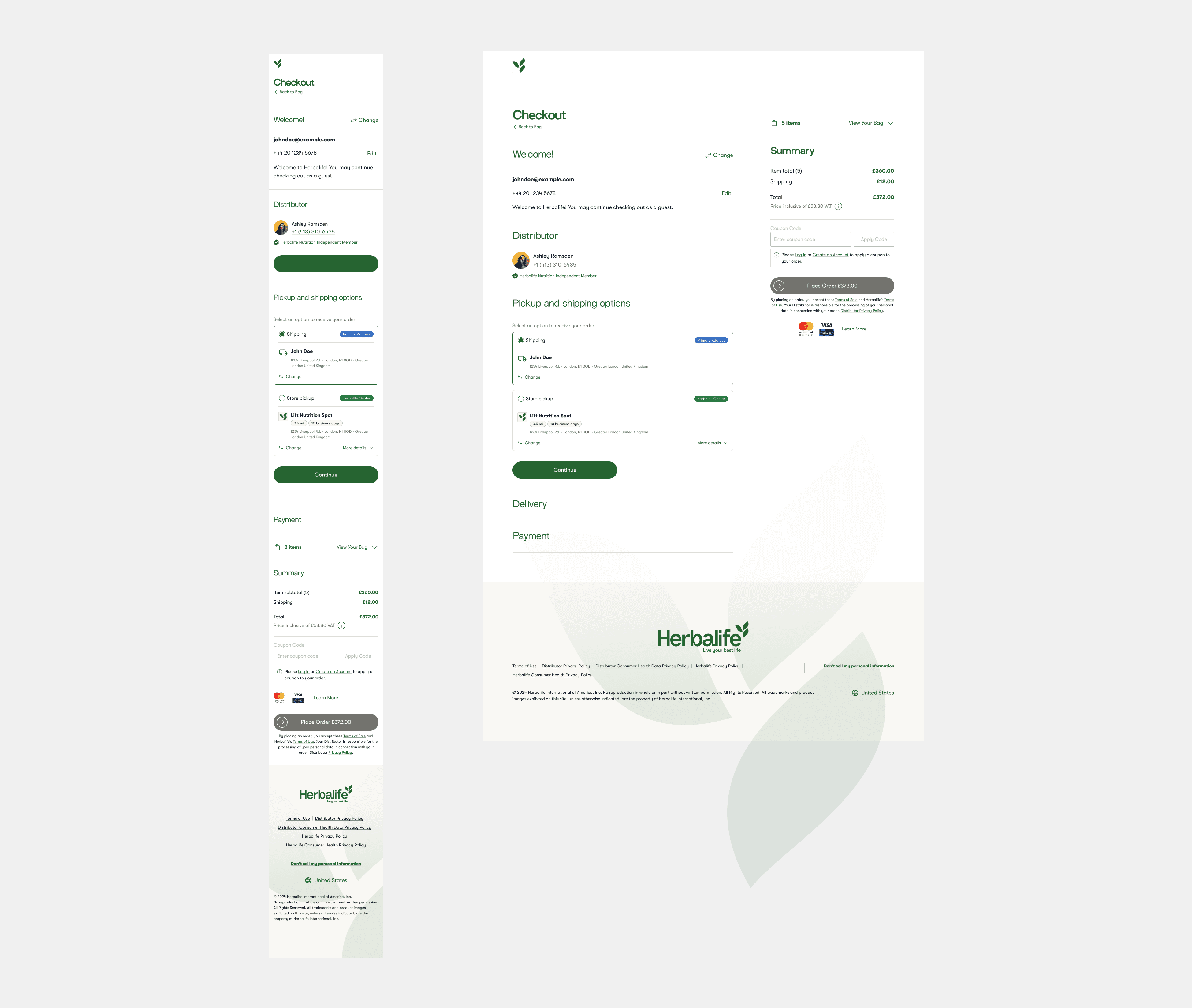 Checkout page with Store pickup selected, showing store hours, ID verification fields and the order summary