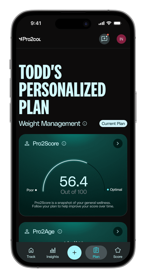 Animated Pro2col personalized plan with Pro2Score and Pro2Age